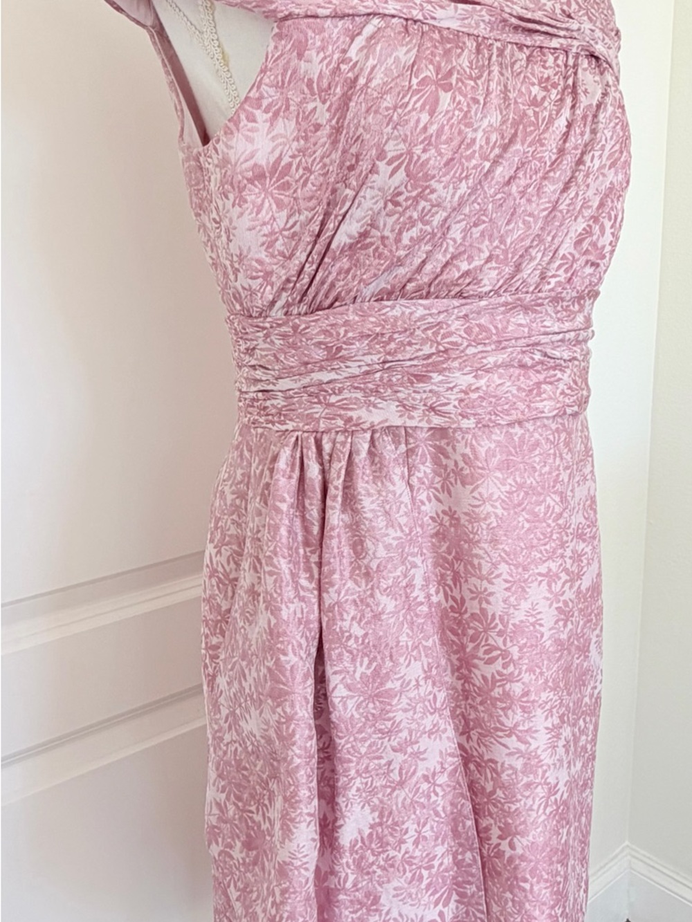 Kay Unger New York Off-the-Shoulder Pleated Floral Jacquard Dress - Pink Size 12 - Picture 4 of 16